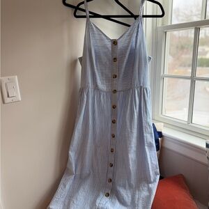 crown & ivy Blue and White Striped Button-Front Midi Sundress